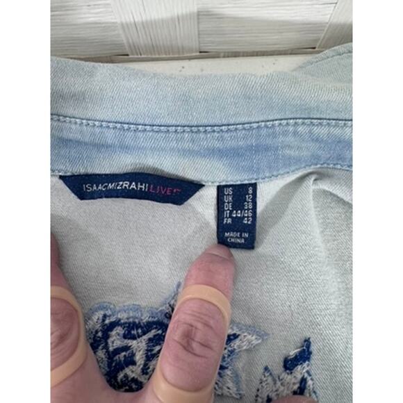 "ISAAC MIZRAHI LIVE" Bleached, Indigo Blue,Jean Jacket,Embroidered, Artsy,Whimsy - Picture 7 of 11